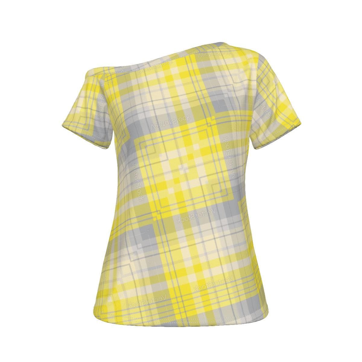 Yellow Chex Women's Off-Shoulder T-shirt