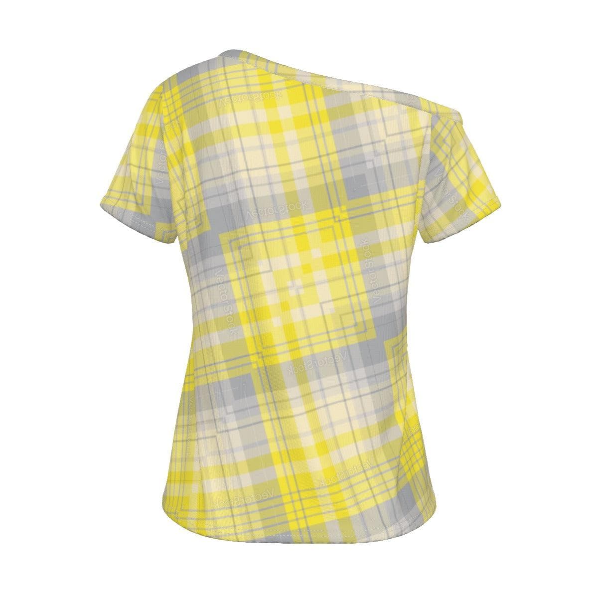 Yellow Chex Women's Off-Shoulder T-shirt