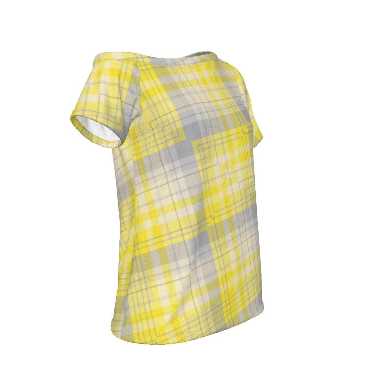 Yellow Chex Women's Off-Shoulder T-shirt