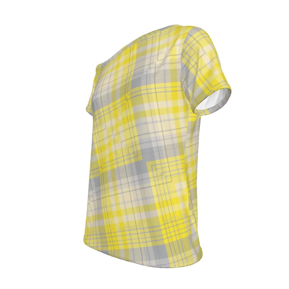 Yellow Chex Women's Off-Shoulder T-shirt